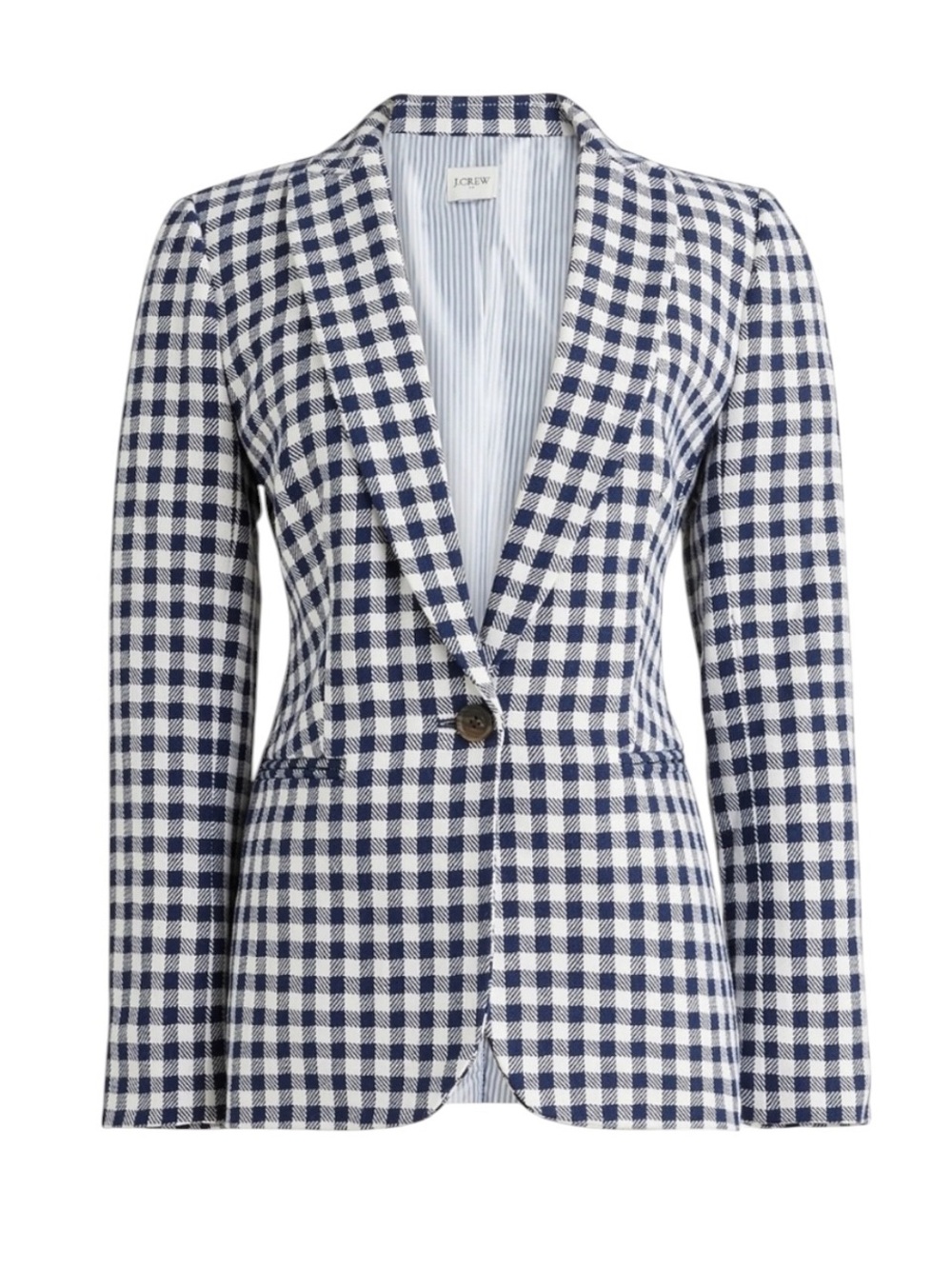 New J. Crew Factory Gingham One-button Linen Blend Tailored Blazer Size 14